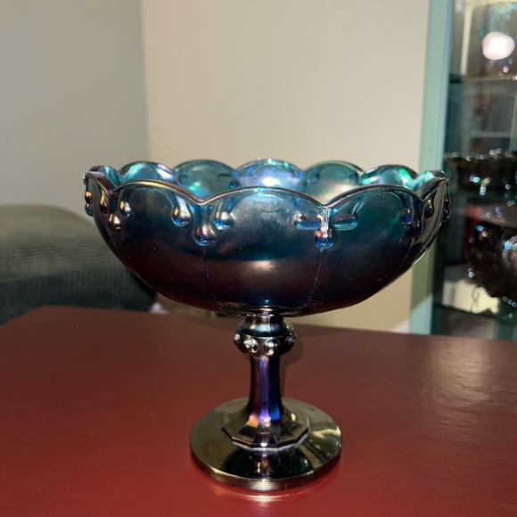 Fenton Other - Vintage Fenton Carnival Blue Glass Pedestal Bowl